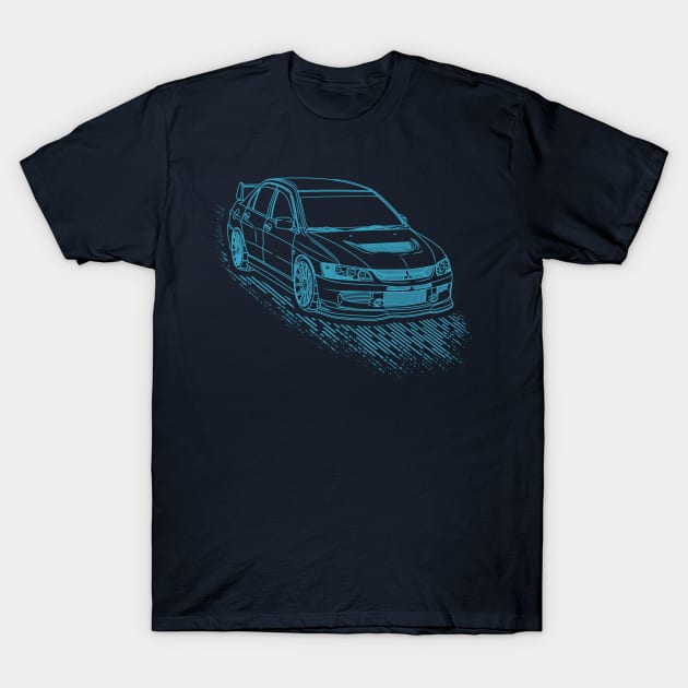 Mitsubishi Lancer EVO Lineart Blueprint T-Shirt by Guyvit